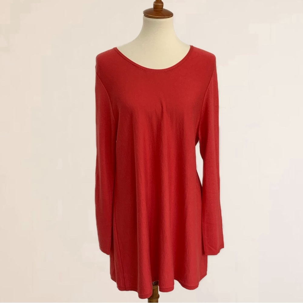 J. Jill Coral Silk  Cotton Blend Long Sleeve Tunic Top